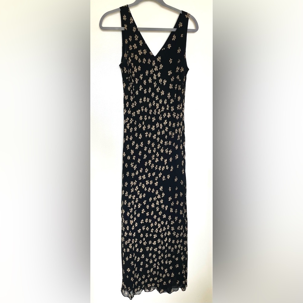 Ann Taylor maxi dress, 100% silk. Size 10. Black & tan floral